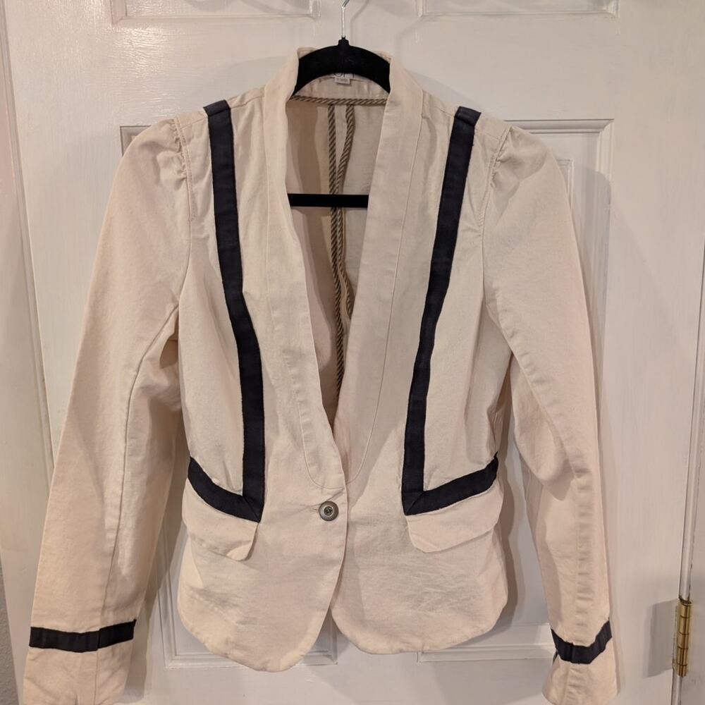 Loft | Cream Navy Stripe Blazer 100% Cotton | Size 2